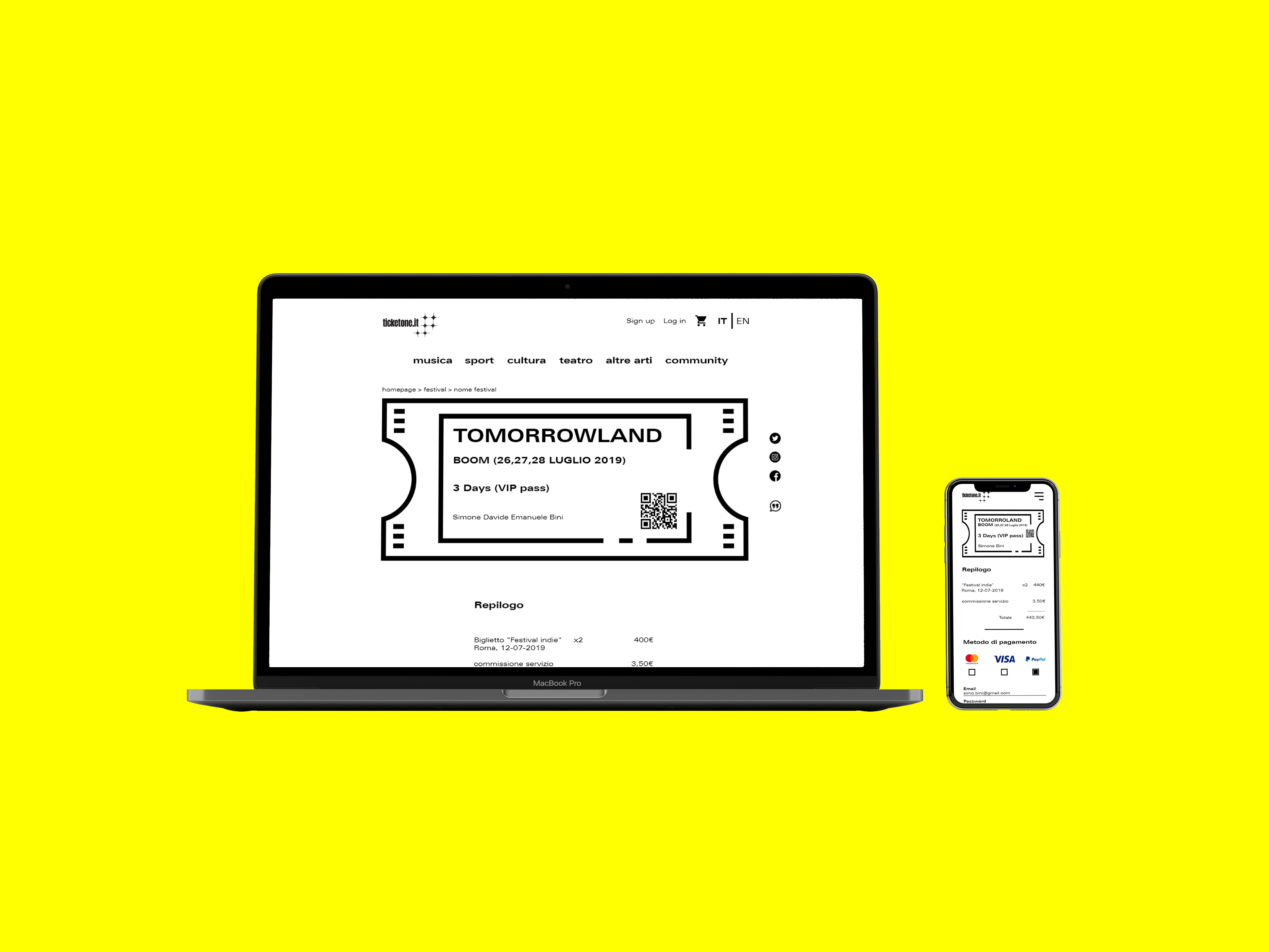 mockup schermata compra biglietto